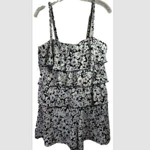 A Shore Fit Swim Dress 14 Black white floral tiered modest one piece panel